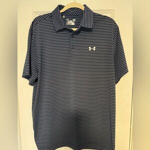 Men’s Under Amour Navy and White Striped Polo Shirt Size L